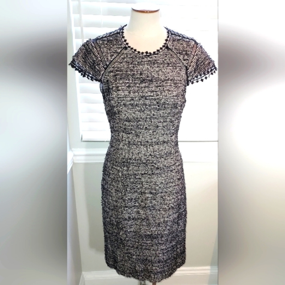 Rebecca Taylor Textured White/Black Cap Sleeve Dress Pre-owned